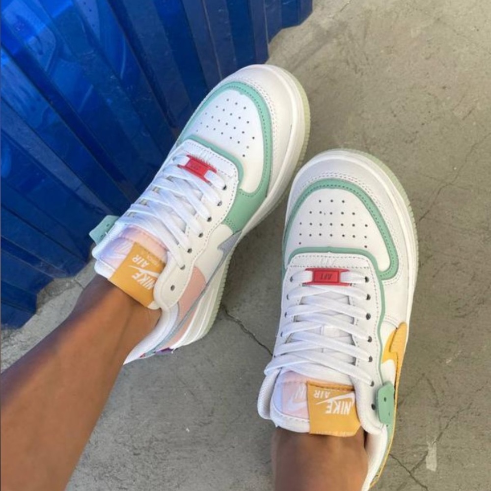 Nike Women’s Sneakers White with Mint, Peach & Yellow Accents